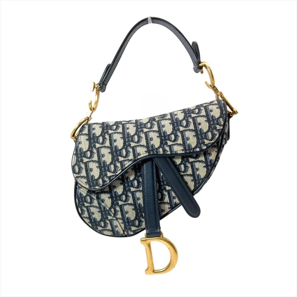 Christian Dior Dior Saddle Bag Mini Shoulder Bag, Canvas, Navy, Gold Hardware...